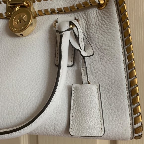 Michael Kors White/Gold Leather Satchel/Shoulder Handbag - Picture 3 of 12
